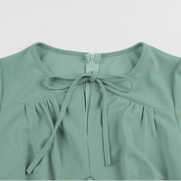 Women's Ruched Bow Tie A Line Vintage Formal Work Dress - Picture 4 of 5